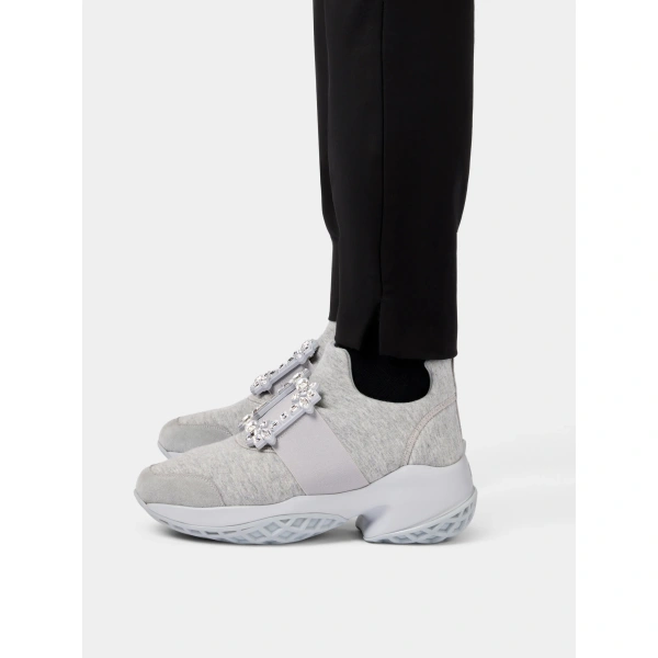 Roger Vivier Viv' Run Sneakers in Grey Jersey, view 4 | Sneakers