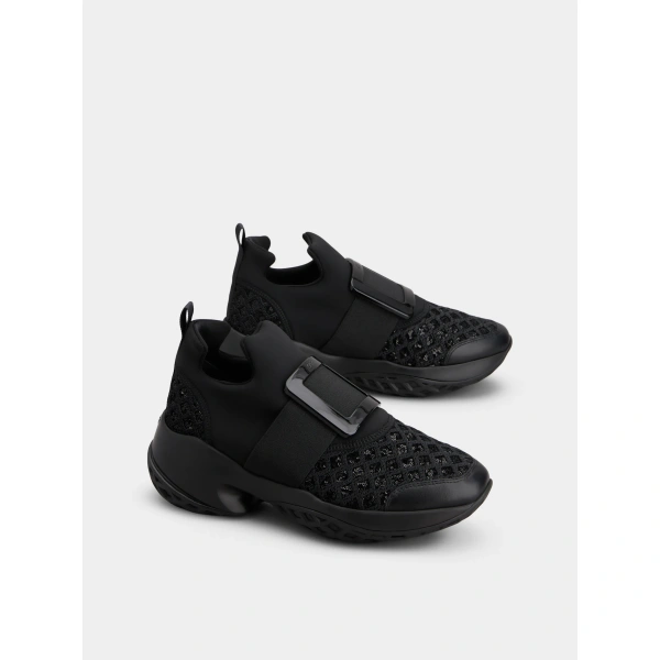 Roger Vivier Viv' Run Sneakers with Sequins in Black, view 3 | Sneakers