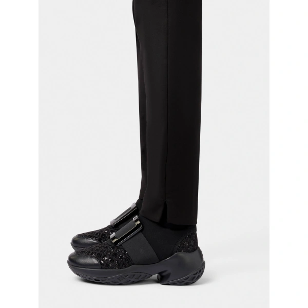 Roger Vivier Viv' Run Sneakers with Sequins in Black, view 4 | Sneakers