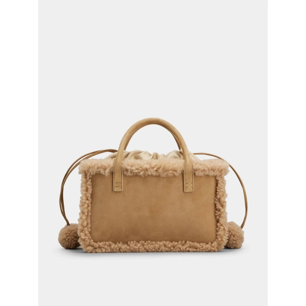 Roger Vivier Viv' Skate Shopping Bag in Camel Suede and Shearling, view 6 | Totes & Top-Handle Bags