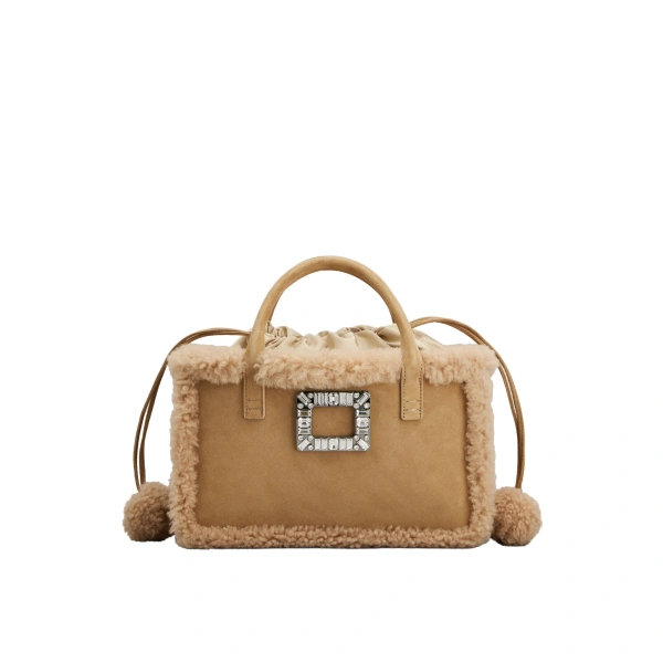 Viv' Skate Shopping Bag in Camel Suede and Shearling