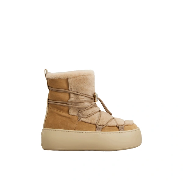 Viv' Up Booties in Camel Suede and Shearling