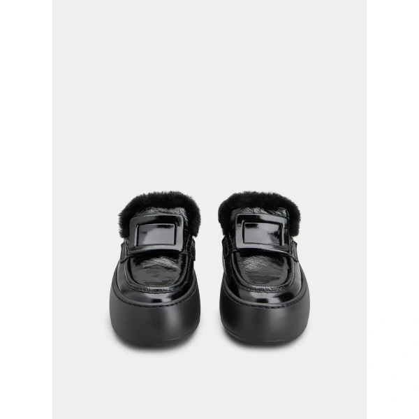 Roger Vivier Viv' Up Mules in Black Patent Leather, view 2 | Mules