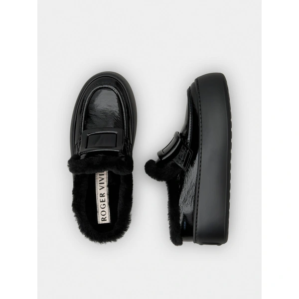 Roger Vivier Viv' Up Mules in Black Patent Leather, view 6 | Mules