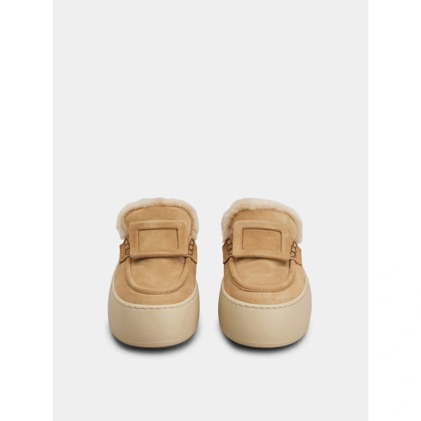 Roger Vivier Viv' Up Mules in Camel Suede, view 2 | Mules