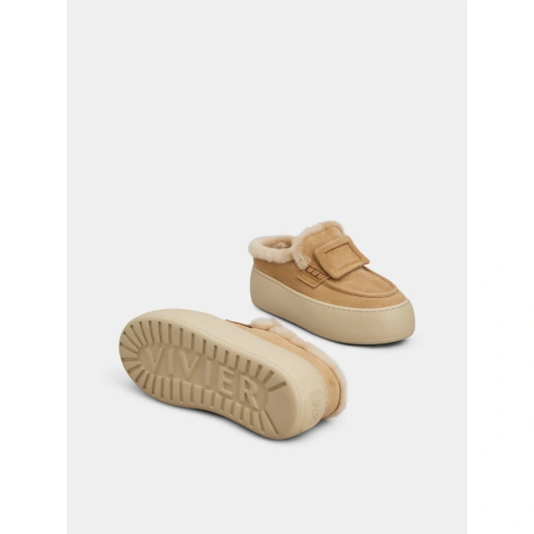 Roger Vivier Viv' Up Mules in Camel Suede, view 6 | Mules