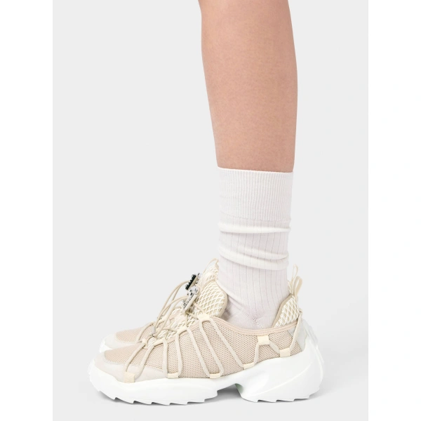 Roger Vivier Viv' Zag Sneakers in Beige Fabric and Suede, view 4 | Sneakers