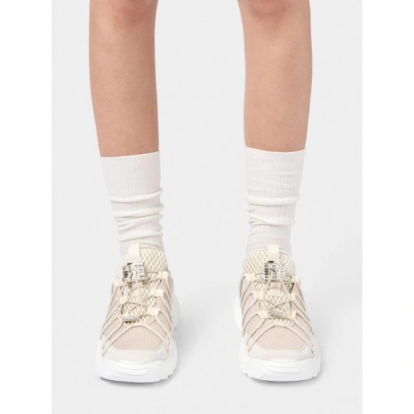 Roger Vivier Viv' Zag Sneakers in Beige Fabric and Suede, view 6 | Sneakers