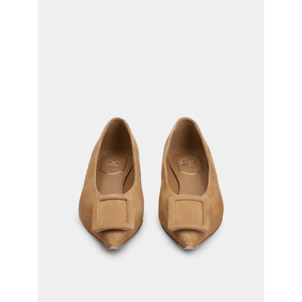 Roger Vivier Viv' in the City Ballerinas in Beige Suede, view 2 | Ballet Flats