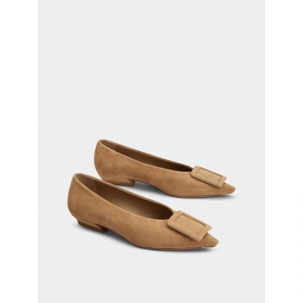 Roger Vivier Viv' in the City Ballerinas in Beige Suede, view 3 | Ballet Flats