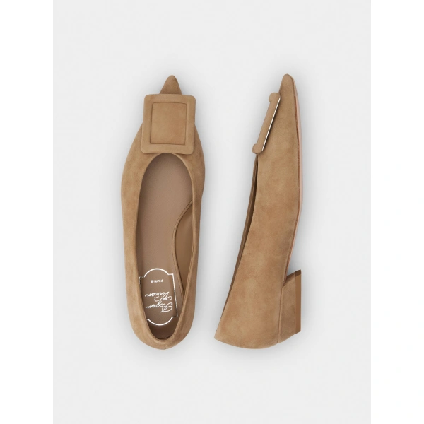 Roger Vivier Viv' in the City Ballerinas in Beige Suede, view 5 | Ballet Flats