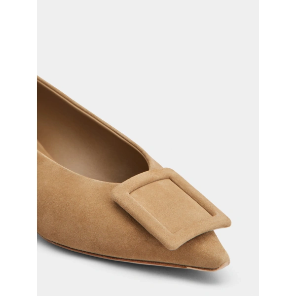 Roger Vivier Viv' in the City Ballerinas in Beige Suede, view 6 | Ballet Flats