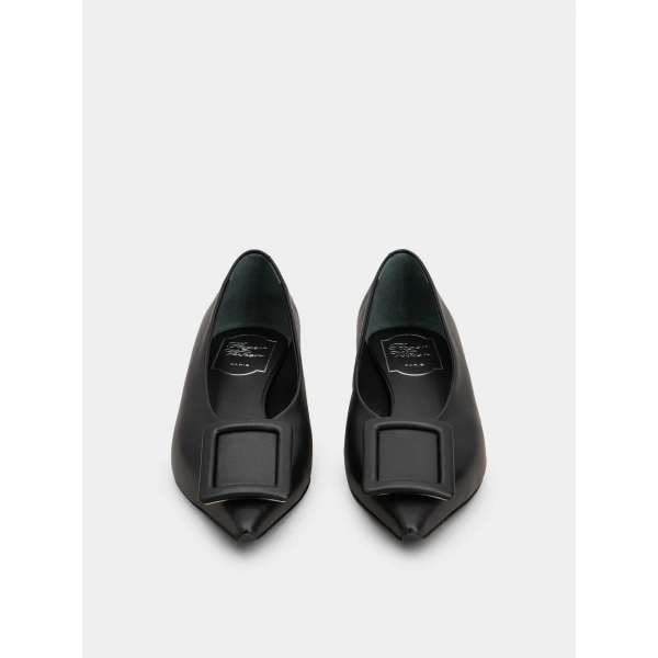Roger Vivier Viv' in the City Ballerinas in Black Leather, view 2 | Ballet Flats