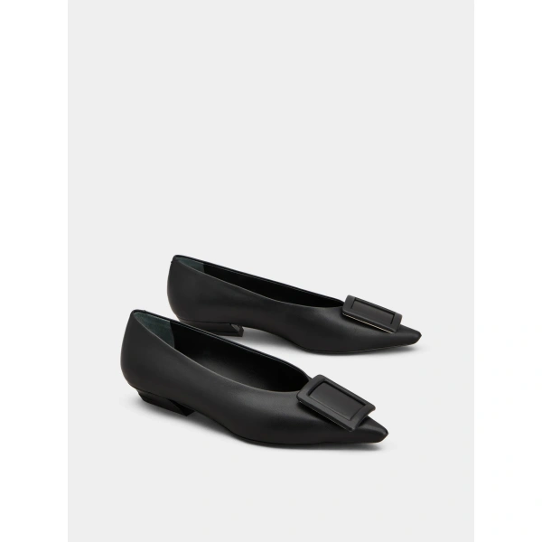 Roger Vivier Viv' in the City Ballerinas in Black Leather, view 3 | Ballet Flats