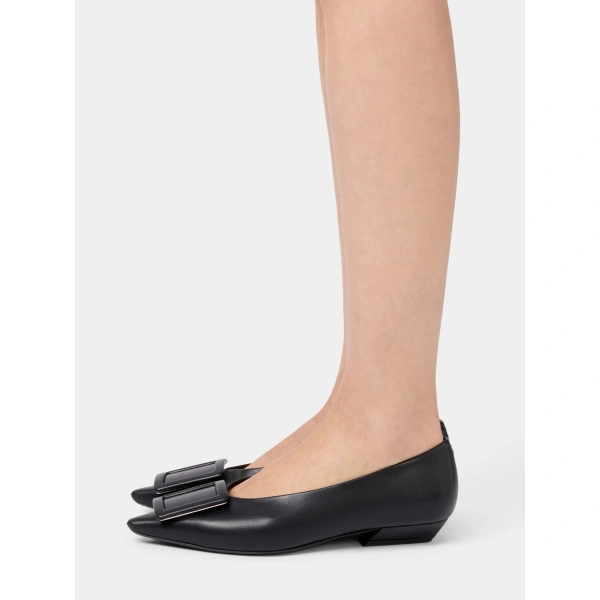 Roger Vivier Viv' in the City Ballerinas in Black Leather, view 4 | Ballet Flats