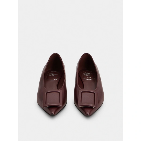 Roger Vivier Viv' in the City Ballerinas in Burgundy Leather, view 2 | Ballet Flats