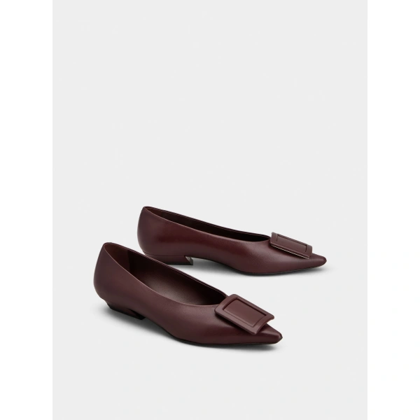 Roger Vivier Viv' in the City Ballerinas in Burgundy Leather, view 3 | Ballet Flats