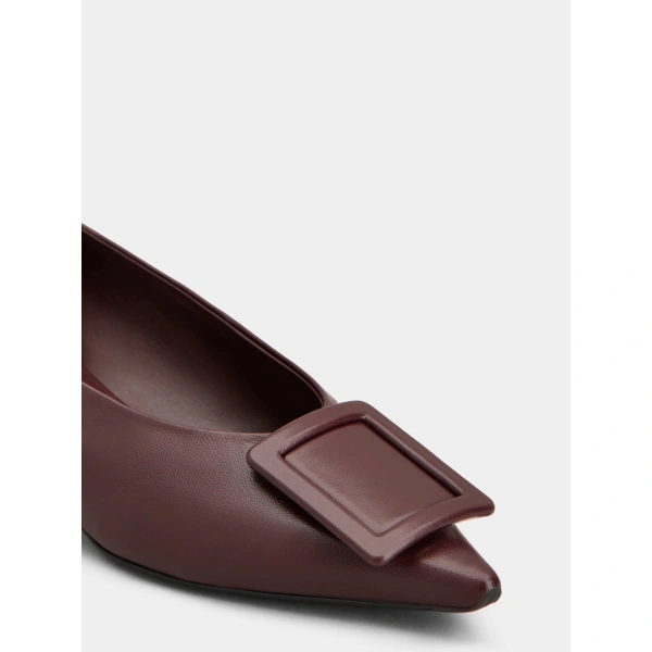 Roger Vivier Viv' in the City Ballerinas in Burgundy Leather, view 6 | Ballet Flats