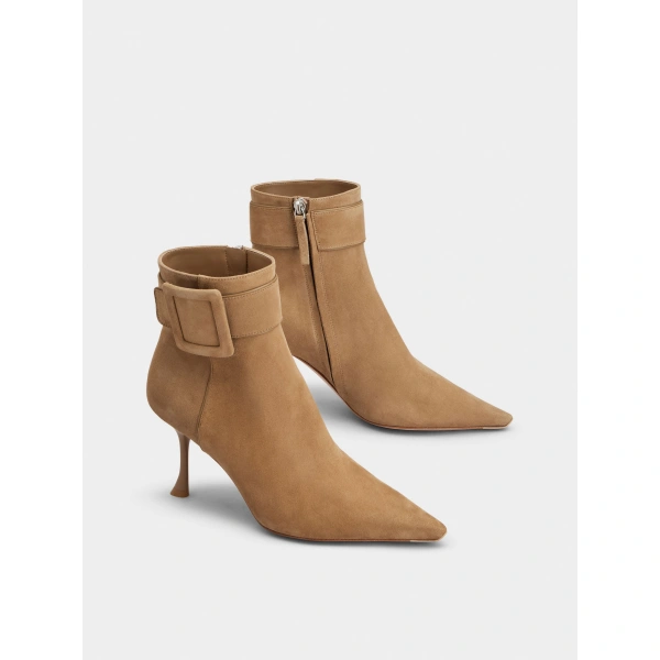 Roger Vivier Viv' in the City Booties in Beige Suede, view 3 | Ankle Boots