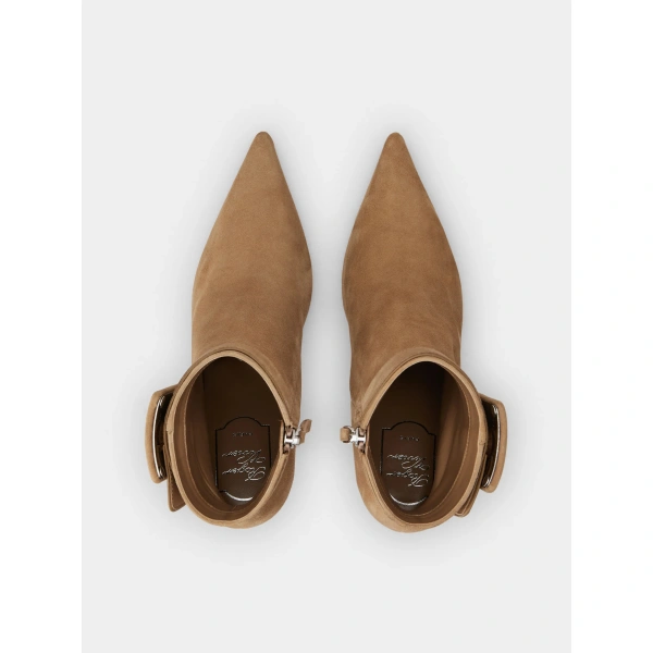 Roger Vivier Viv' in the City Booties in Beige Suede, view 5 | Ankle Boots