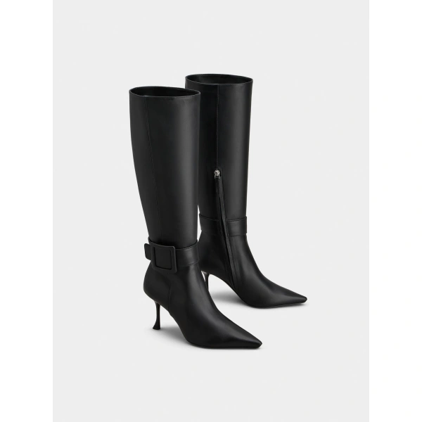 Roger Vivier Viv' in the City Boots in Black Leather, view 3 | Knee-High Boots