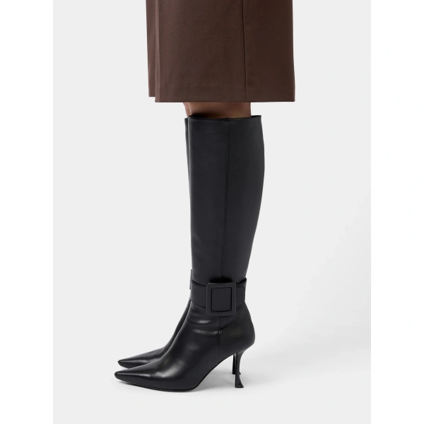 Roger Vivier Viv' in the City Boots in Black Leather, view 4 | Knee-High Boots