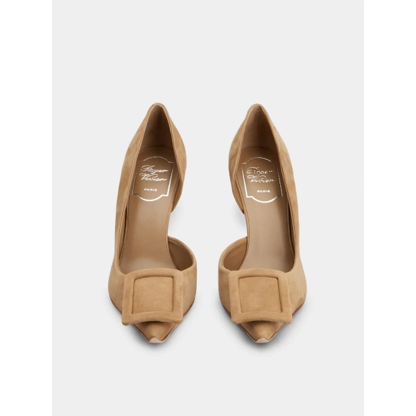 Roger Vivier Viv' in the City D'Orsay Pumps in Beige Suede, view 2 | Pumps