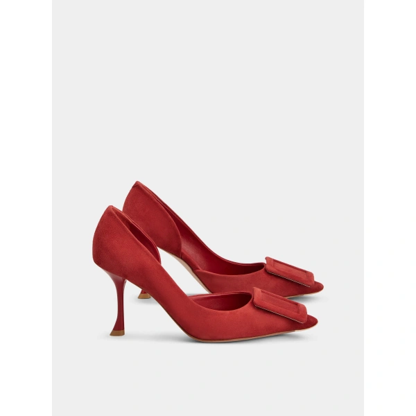 Roger Vivier Viv' in the City D'Orsay Pumps in Red Suede, view 3 | Pumps