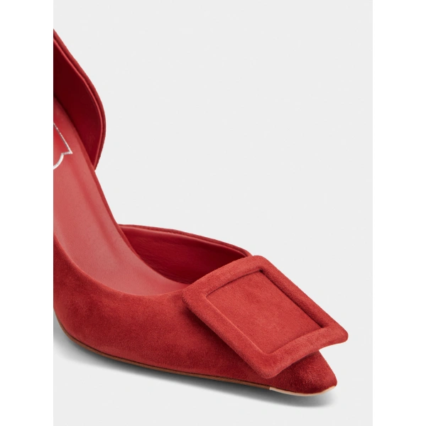 Roger Vivier Viv' in the City D'Orsay Pumps in Red Suede, view 6 | Pumps