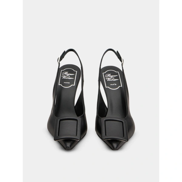 Roger Vivier Viv' in the City Slingback Pumps in Black Leather, view 2 | Slingbacks