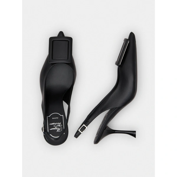 Roger Vivier Viv' in the City Slingback Pumps in Black Leather, view 5 | Slingbacks