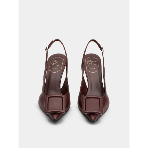 Roger Vivier Viv' in the City Slingback Pumps in Burgundy Leather, view 2 | Slingbacks
