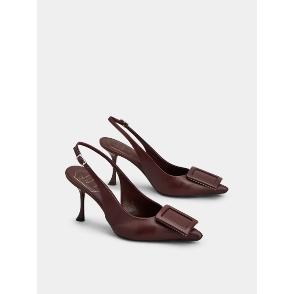 Roger Vivier Viv' in the City Slingback Pumps in Burgundy Leather, view 3 | Slingbacks