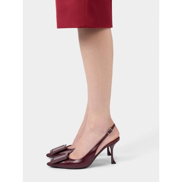 Roger Vivier Viv' in the City Slingback Pumps in Burgundy Leather, view 4 | Slingbacks