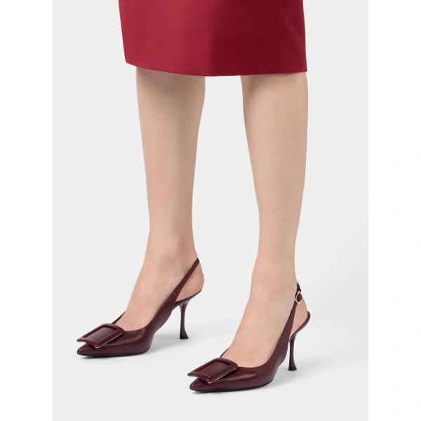 Roger Vivier Viv' in the City Slingback Pumps in Burgundy Leather, view 5 | Slingbacks