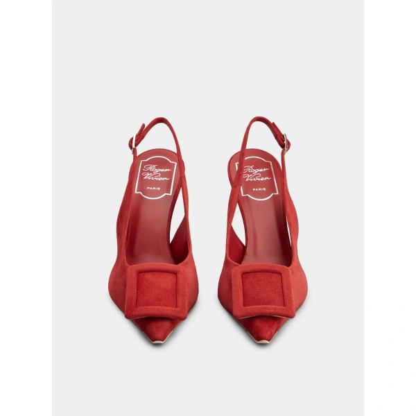 Roger Vivier Viv' in the City Slingback Pumps in Red Suede, view 2 | Slingbacks