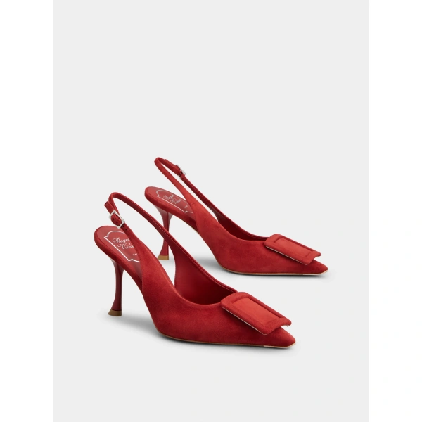 Roger Vivier Viv' in the City Slingback Pumps in Red Suede, view 3 | Slingbacks