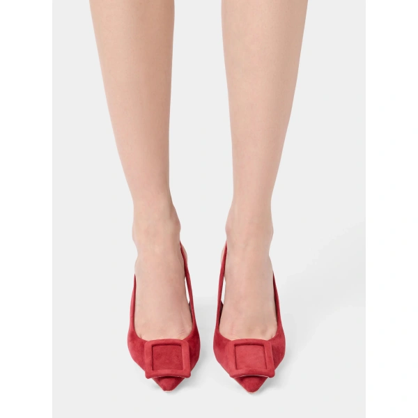 Roger Vivier Viv' in the City Slingback Pumps in Red Suede, view 5 | Slingbacks