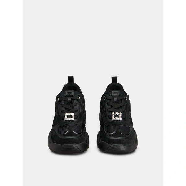 Roger Vivier Viv' on the Run Sneakers in Black Leather and Fabric, view 2 | Sneakers