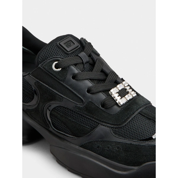 Roger Vivier Viv' on the Run Sneakers in Black Leather and Fabric, view 6 | Sneakers