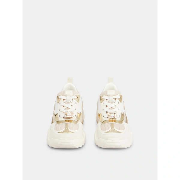 Roger Vivier Viv' on the Run Sneakers in Gold Suede and Fabric, view 2 | Sneakers
