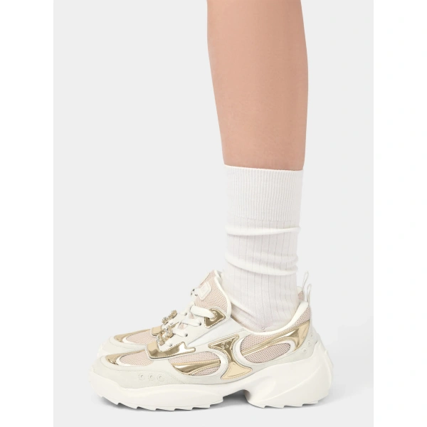 Roger Vivier Viv' on the Run Sneakers in Gold Suede and Fabric, view 4 | Sneakers