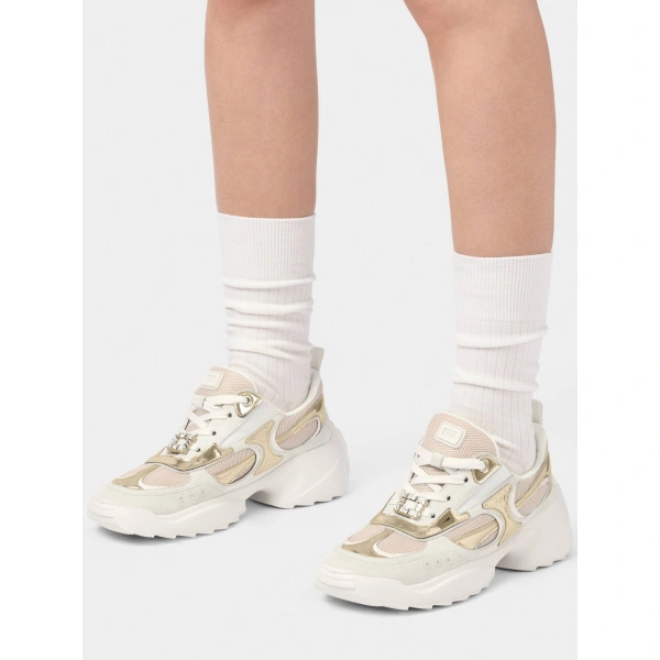 Roger Vivier Viv' on the Run Sneakers in Gold Suede and Fabric, view 5 | Sneakers