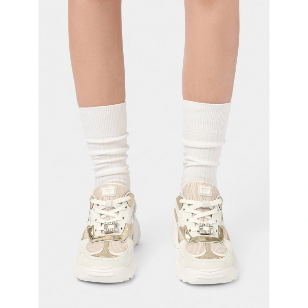 Roger Vivier Viv' on the Run Sneakers in Gold Suede and Fabric, view 6 | Sneakers