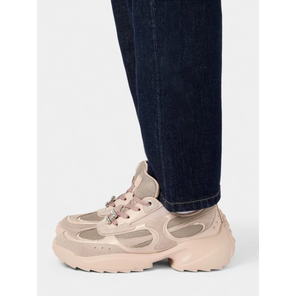 Roger Vivier Viv' on the Run Sneakers in Pink Leather and Fabric, view 4 | Sneakers
