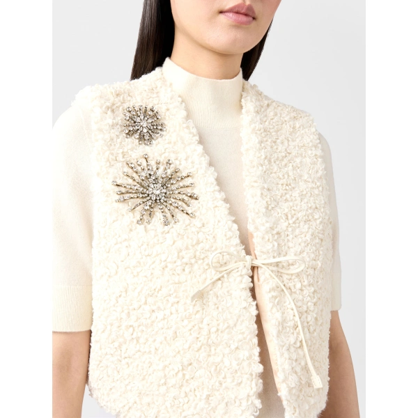 Roger Vivier Waistcoat in White Bouclé Jersey, view 2 | Vests & Gilets
