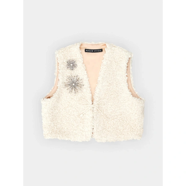 Roger Vivier Waistcoat in White Bouclé Jersey, view 4 | Vests & Gilets
