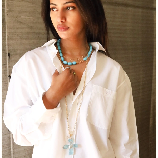 Rosa de la Cruz Aquamarine and Pearl Flower Pendant | Fine Pendants and Charms | Coveti
