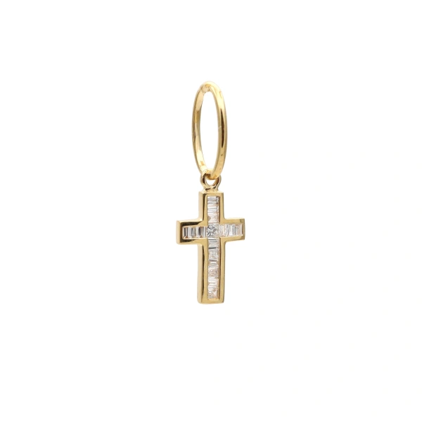 Rosa de la Cruz Baguette Diamond Cross Pendant in 18K Yellow Gold and White Diamond | Fine Pendants and Charms | Coveti
