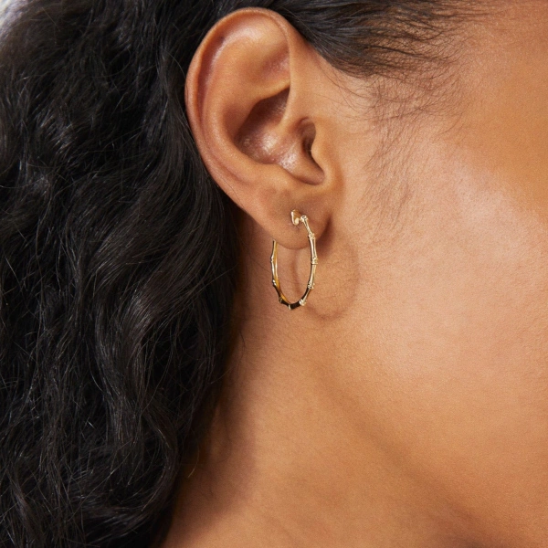 Rosa de la Cruz Bamboo Hoops in 18K Yellow Gold, Pair | Fine Earrings | Coveti